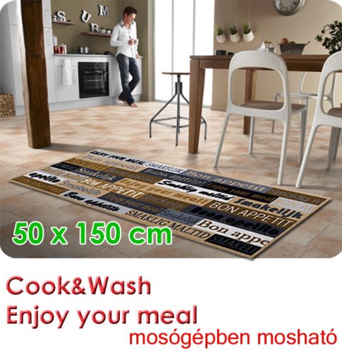 Konyhaszőnyeg, Cook&Wash Enjoy your meal brown